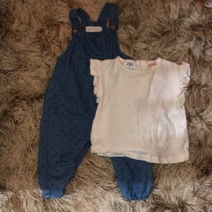 Zara tee and overalls